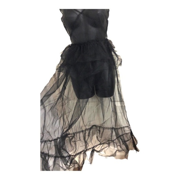 Black sheer mesh‎ chiffon tulle peplum goth tutu v-neck dress size medium new - Picture 8 of 10